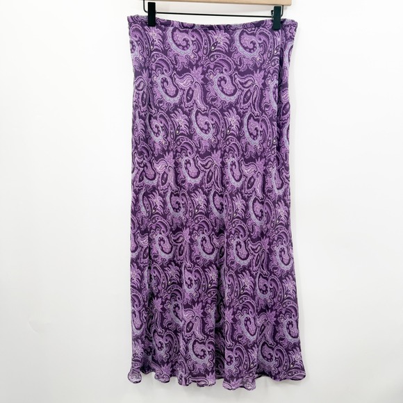 Vintage Dresses & Skirts - Vintage 90s Silk Midi / Maxi Skirt in Purple Paisley Size 12 Fairy Grunge Whimsy
